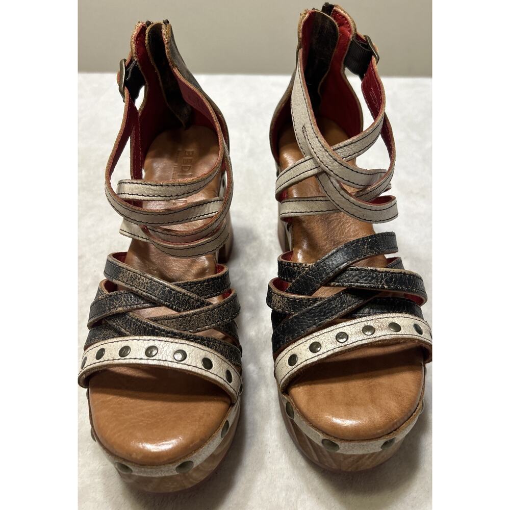 Bed Stu Women’s Sandals Size 7 Platform Leather Antonelli Wooden Heel Strappy - Picture 3 of 7